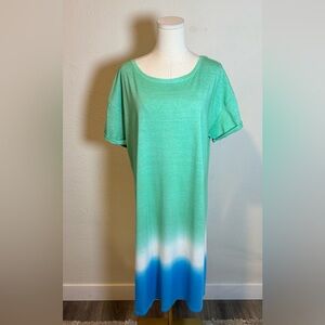 NWT J. Jill Pure Jill Green & Blue Cotton Dip-Dyed Short Sleeve Dress size Large